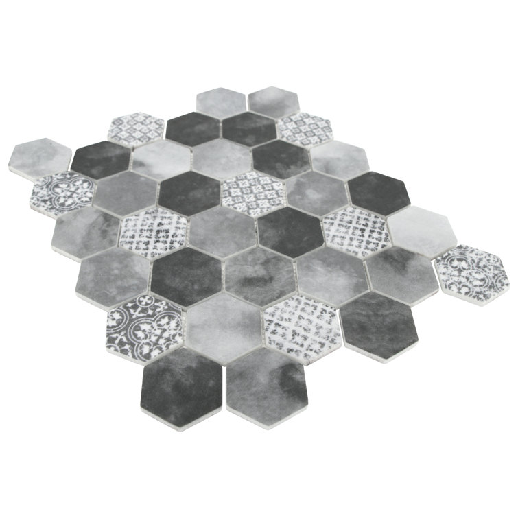 Gray Hexagon Recycled Glass Mosaic Wall and Floor Tile