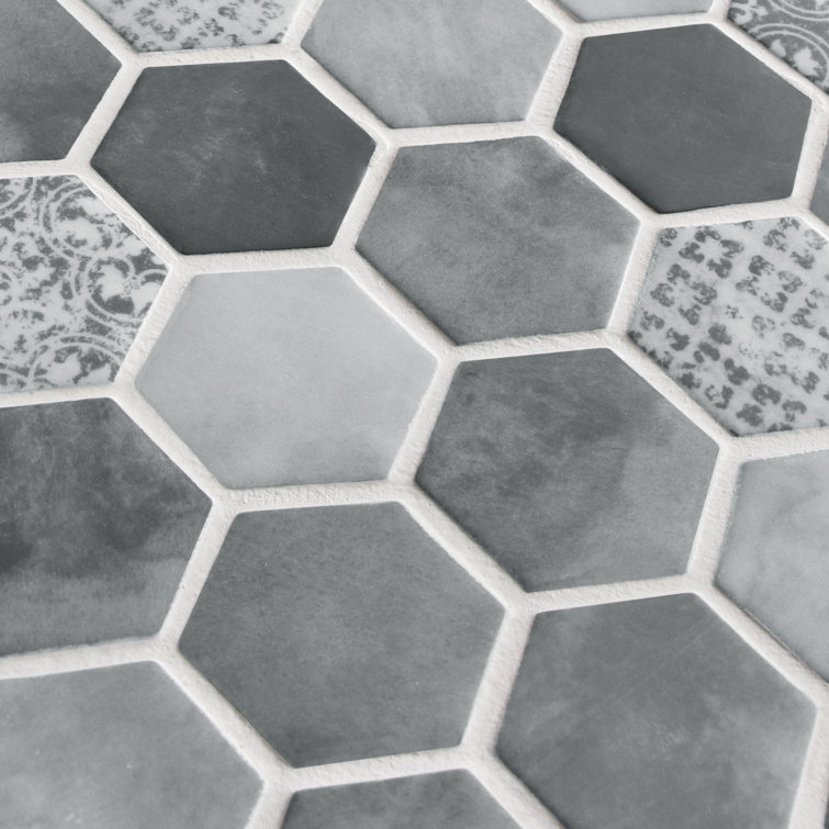 Gray Hexagon Recycled Glass Mosaic Wall and Floor Tile