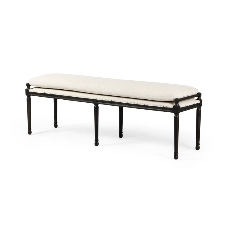 Lucille Cream Upholstered Dining Bench with Oak Legs