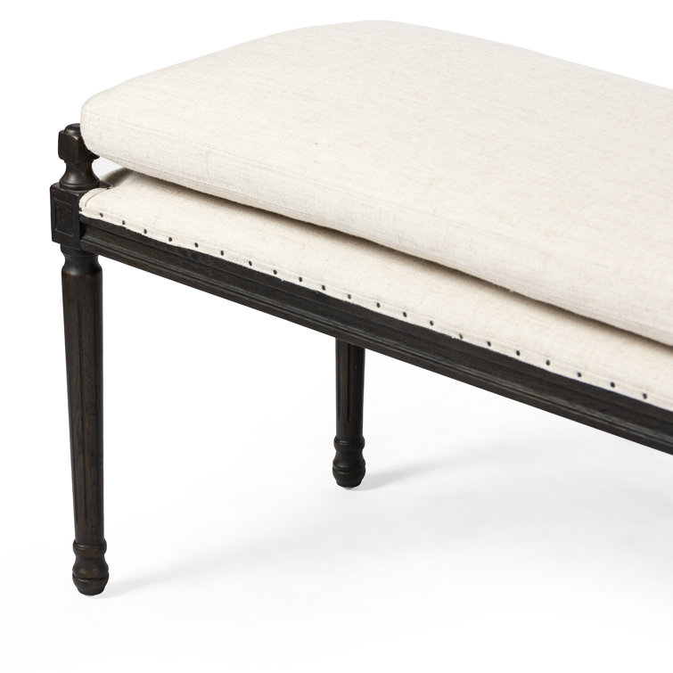 Lucille Cream Upholstered Dining Bench with Oak Legs