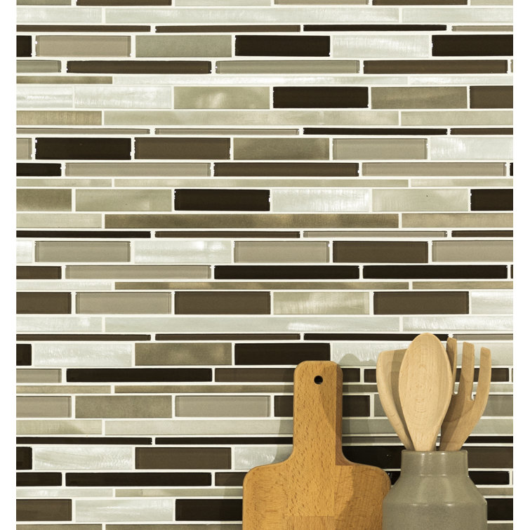 Beige and Brown Linear Mosaic Tile Sheet for Walls