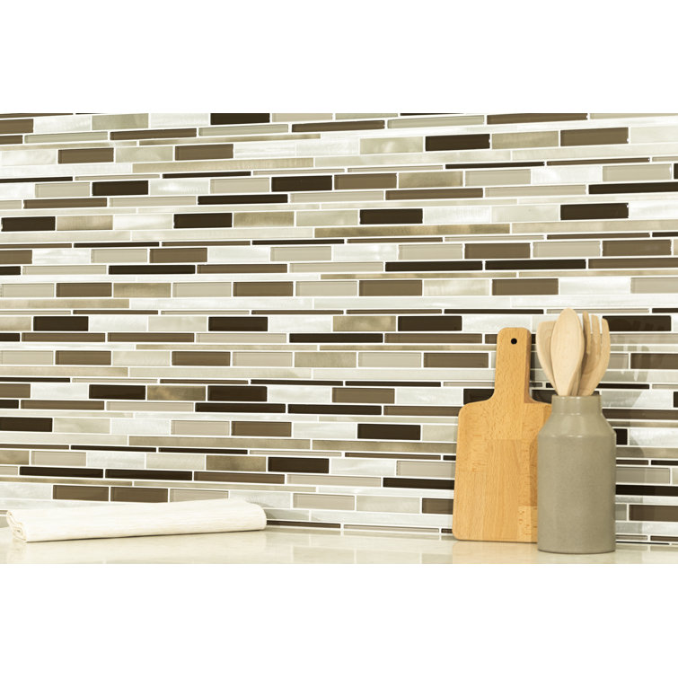 Beige and Brown Linear Mosaic Tile Sheet for Walls