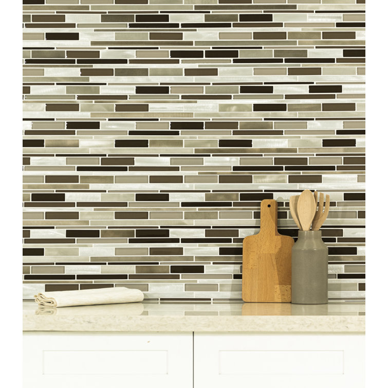 Beige and Brown Linear Mosaic Tile Sheet for Walls