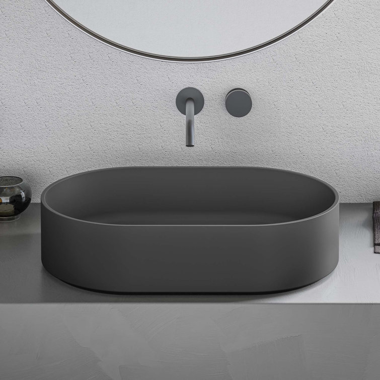 Matte Black Oval Stone Above-Counter Vessel Sink