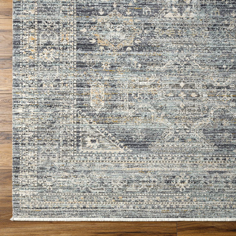 Elegant Gray Synthetic 9' x 13'1" Easy-Care Area Rug