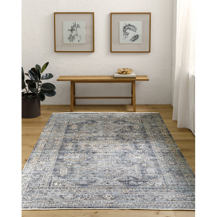 Margaret Gray and Navy Polyester Washable 7'10" x 10' Area Rug