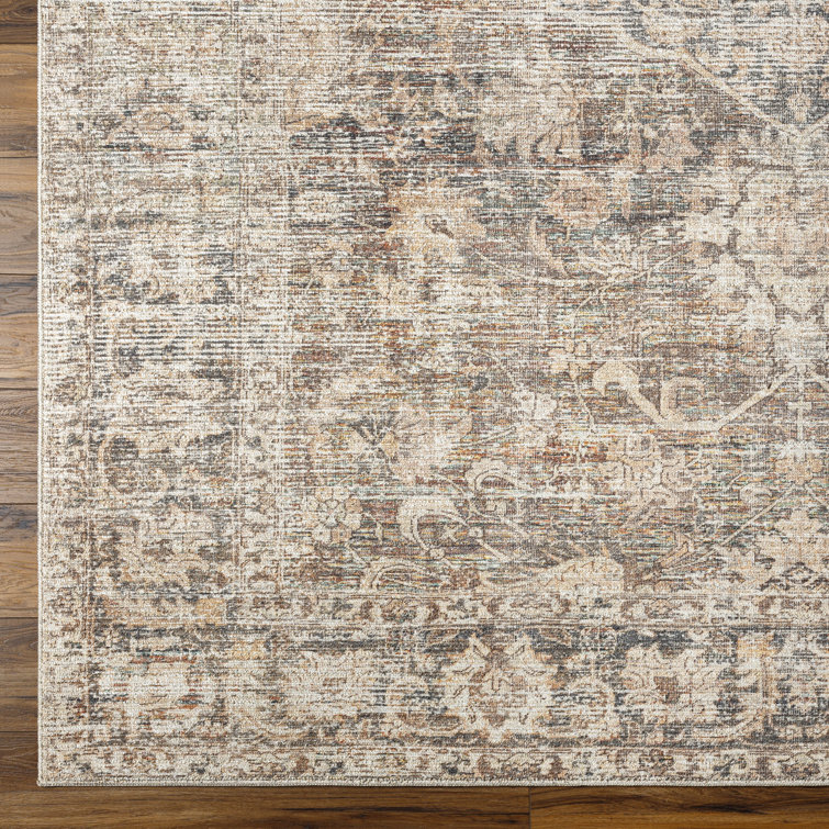 Marlene Vintage Medallion Black Synthetic Area Rug 5'2" x 7'