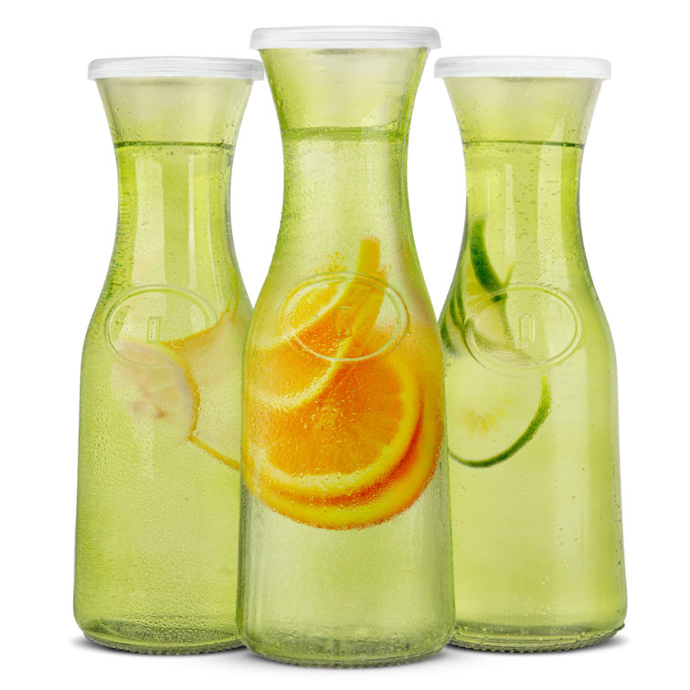 Kook Lime Green Glass Carafe Pitchers with Plastic Lids, Set of 3