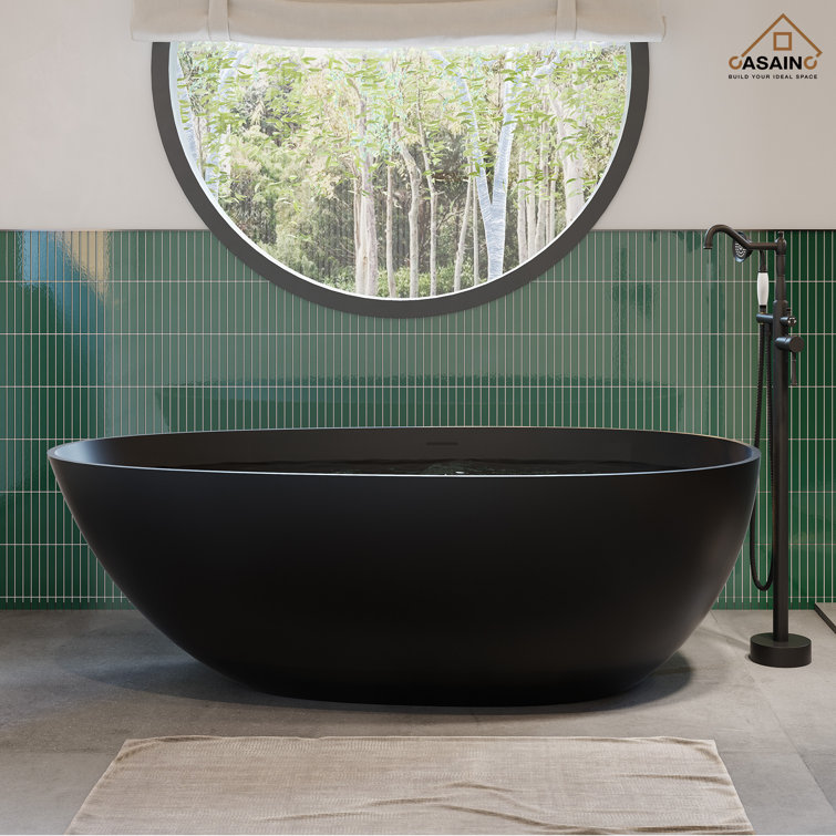 59'' Matte Black Solid Surface Freestanding Bathtub