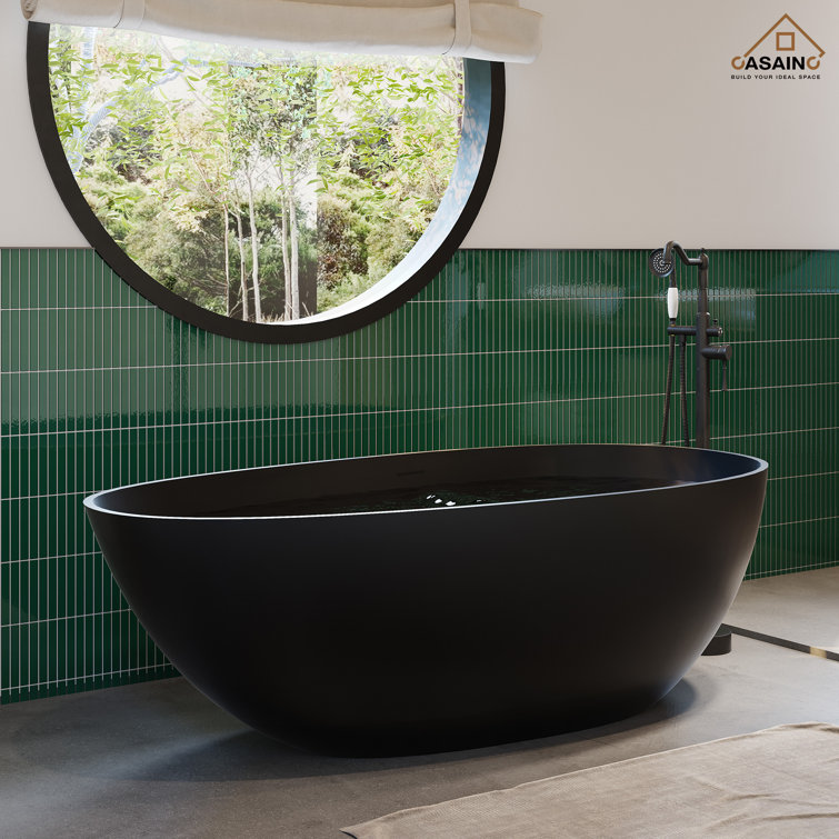 59'' Matte Black Solid Surface Freestanding Bathtub