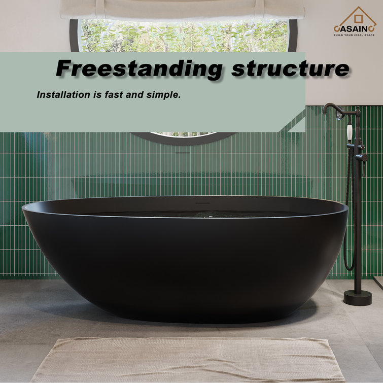 59'' Matte Black Solid Surface Freestanding Bathtub