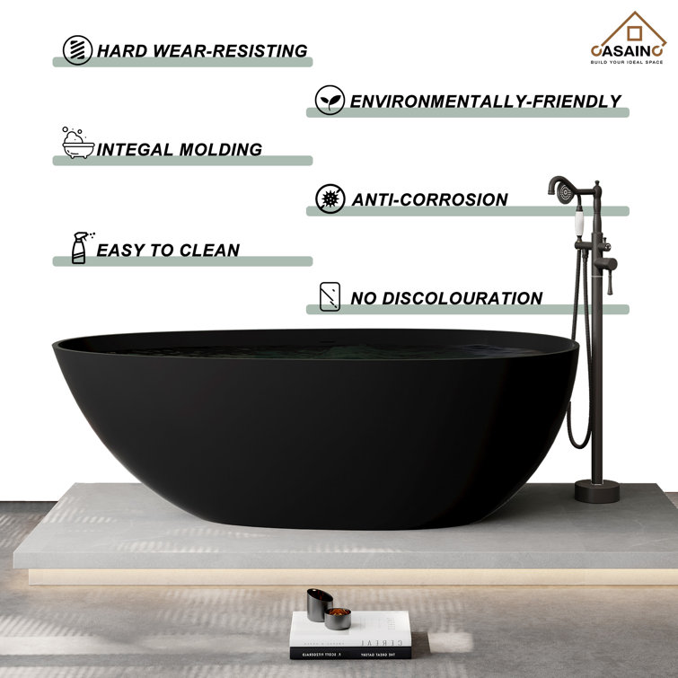 Matte Black 67'' Solid Surface Freestanding Soaking Bathtub