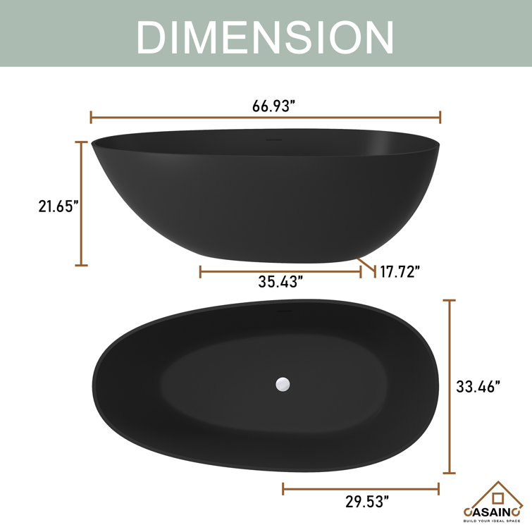 Matte Black 67'' Solid Surface Freestanding Soaking Bathtub