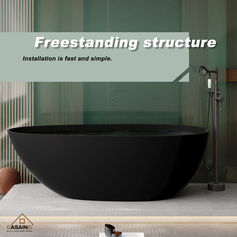 Matte Black 67'' Solid Surface Freestanding Soaking Bathtub
