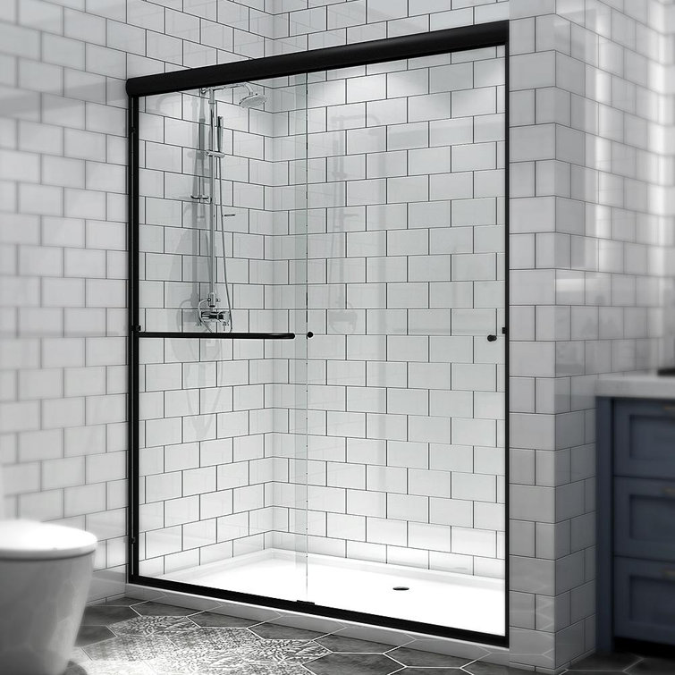 60" Matte Black Sliding Shower Door with Clear Glass