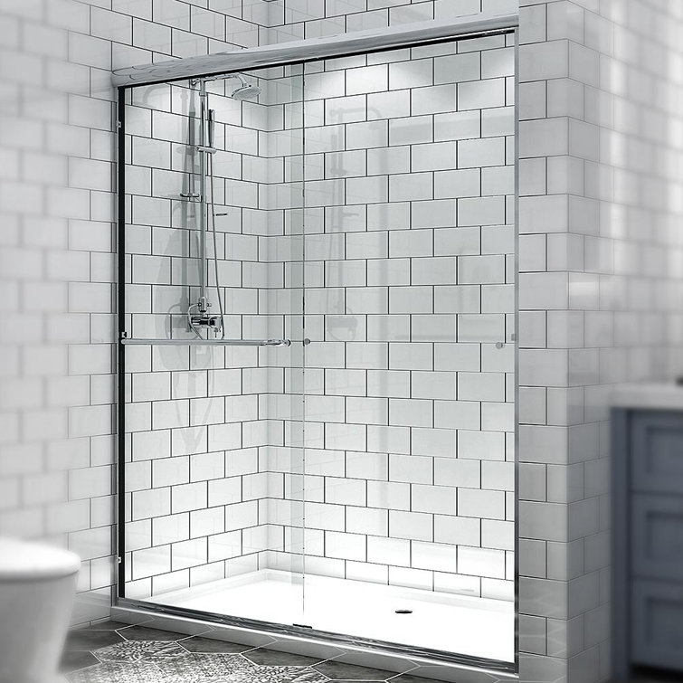 60'' Chrome Framed Sliding Shower Door with Clear Glass