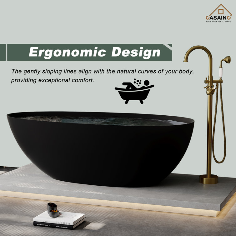 Matte Black 67'' Freestanding Oval Soaking Bathtub