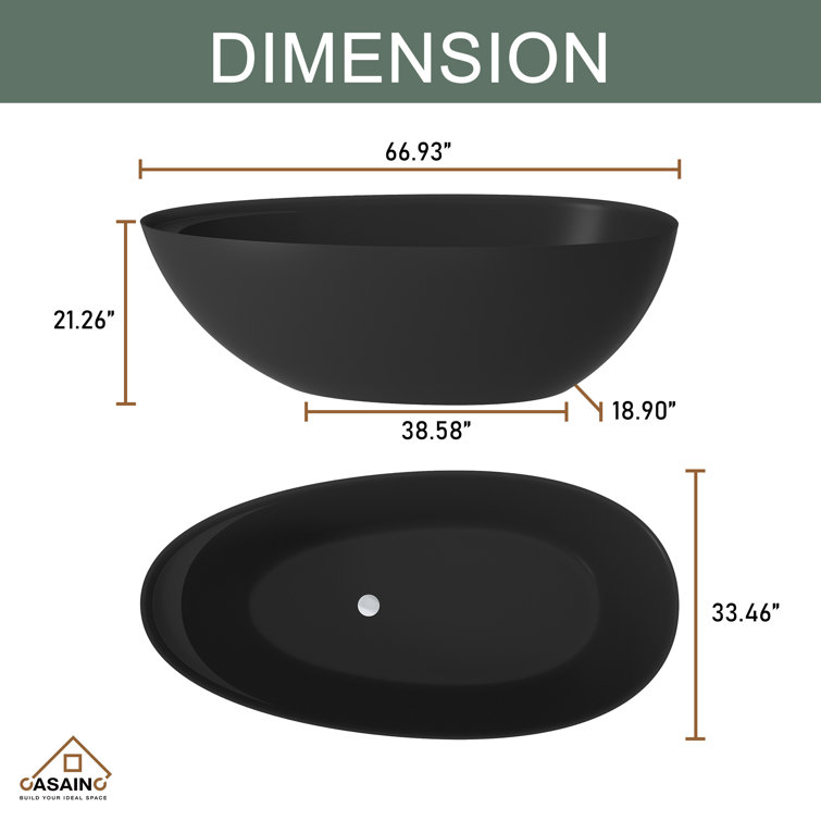 Matte Black 67'' Freestanding Oval Soaking Bathtub