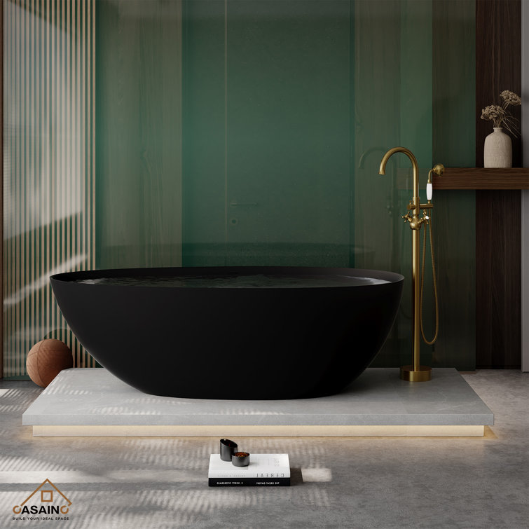 Matte Black 67'' Freestanding Oval Soaking Bathtub