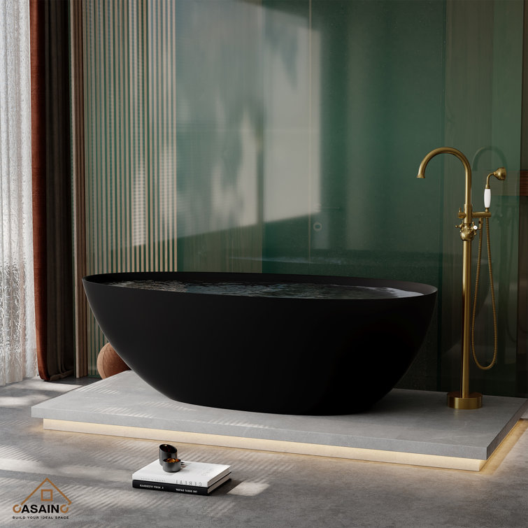 Matte Black 67'' Freestanding Oval Soaking Bathtub