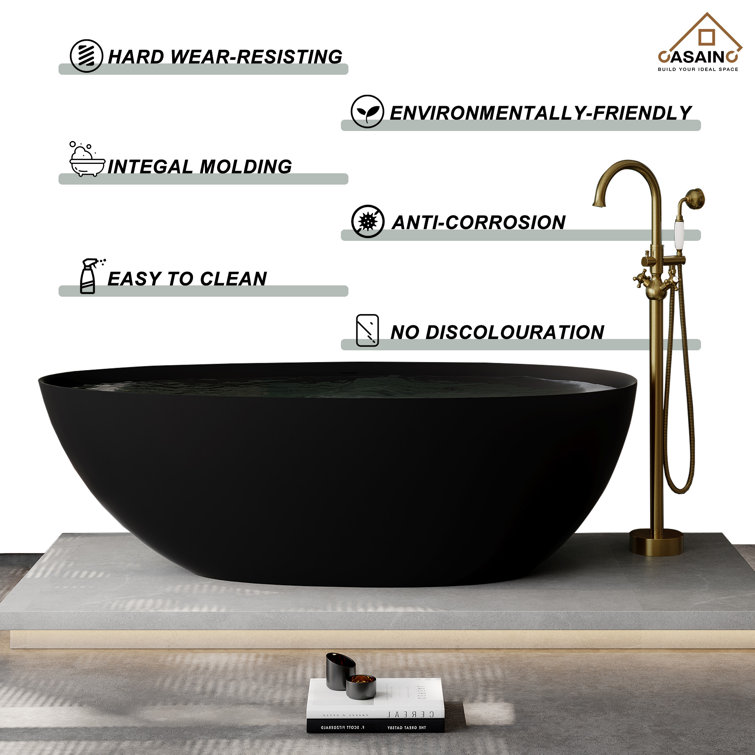 Matte Black 67'' Freestanding Oval Soaking Bathtub