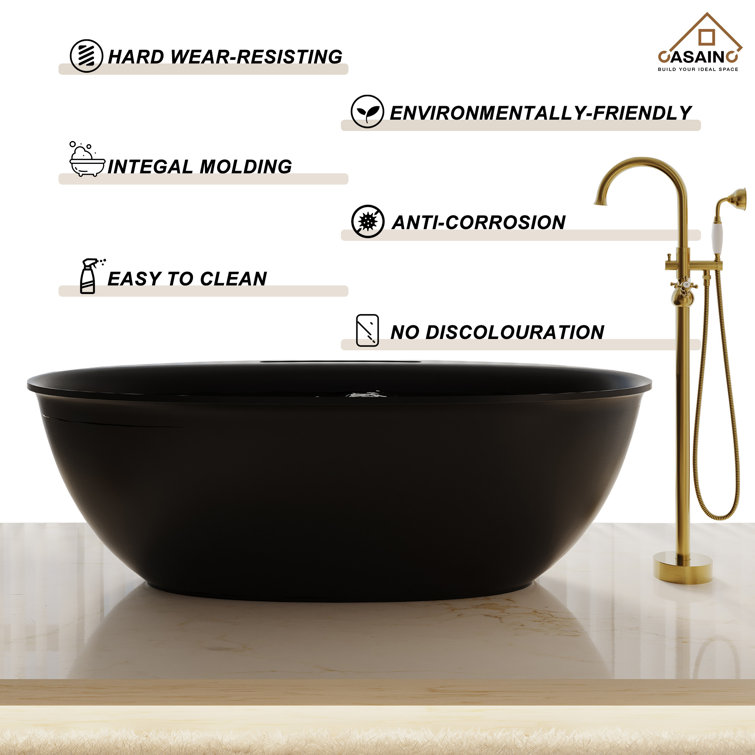 Matte Black 63'' Freestanding Composite Soaking Bathtub