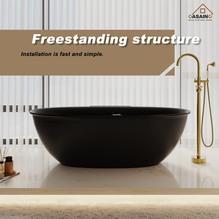 Matte Black 63'' Freestanding Composite Soaking Bathtub