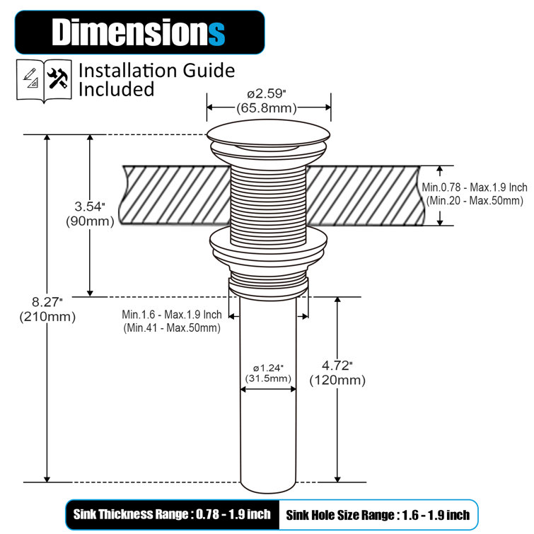 Brushed Nickel Pop-Up Bathroom Sink Drain Assembly