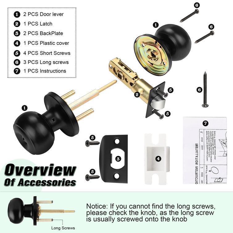 Black Stainless Steel Privacy Door Knobs Set of 6