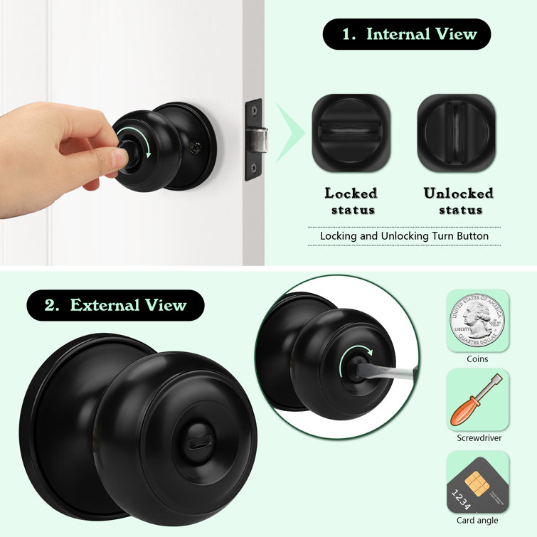 Black Stainless Steel Privacy Door Knobs Set of 6