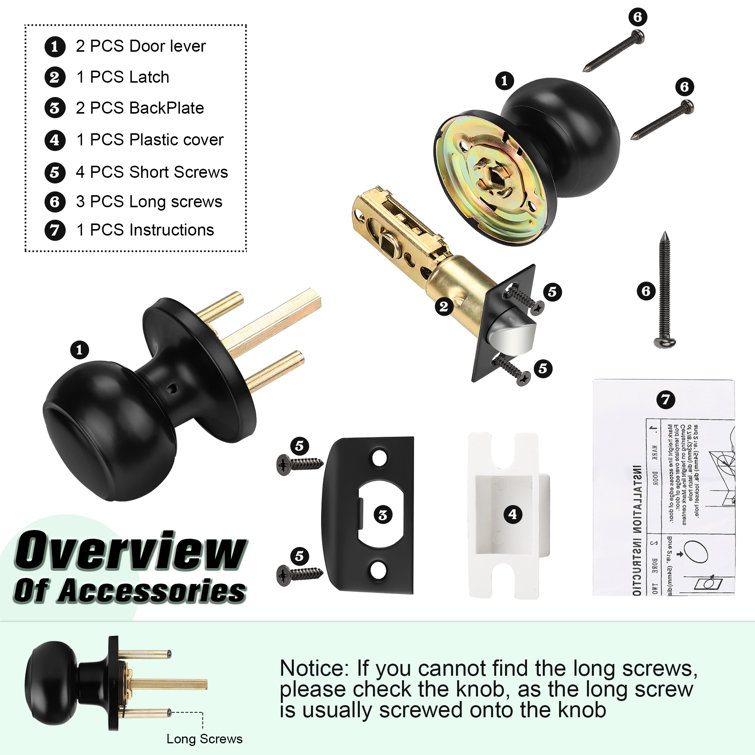 Black Round Passage Door Knob with Circle Rosette