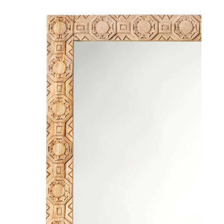 Light Wood Carved Rectangular Bohemian Accent Mirror