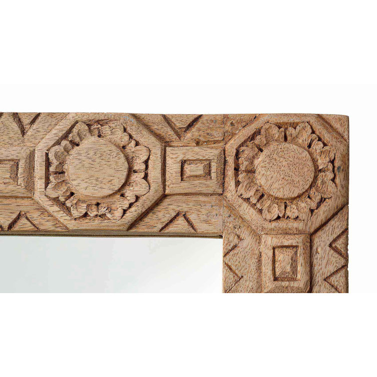 Light Wood Carved Rectangular Bohemian Accent Mirror