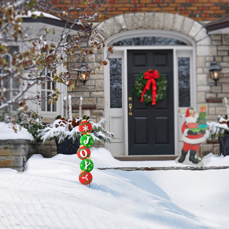 42.25" Red and Green Metal Joy Ornament Yard Stake