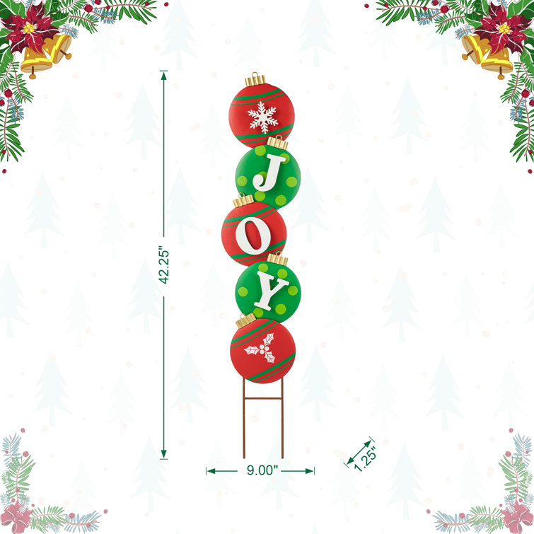 42.25" Red and Green Metal Joy Ornament Yard Stake
