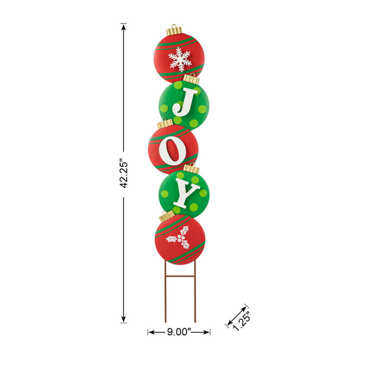 42.25" Red and Green Metal Joy Ornament Yard Stake