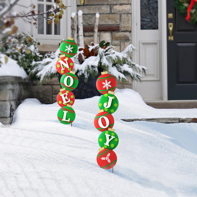 42.25" Red and Green Metal Joy Ornament Yard Stake