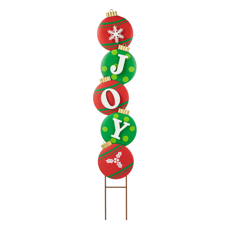 42.25" Red and Green Metal Joy Ornament Yard Stake