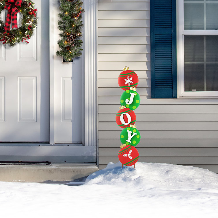 42.25" Red and Green Metal Joy Ornament Yard Stake