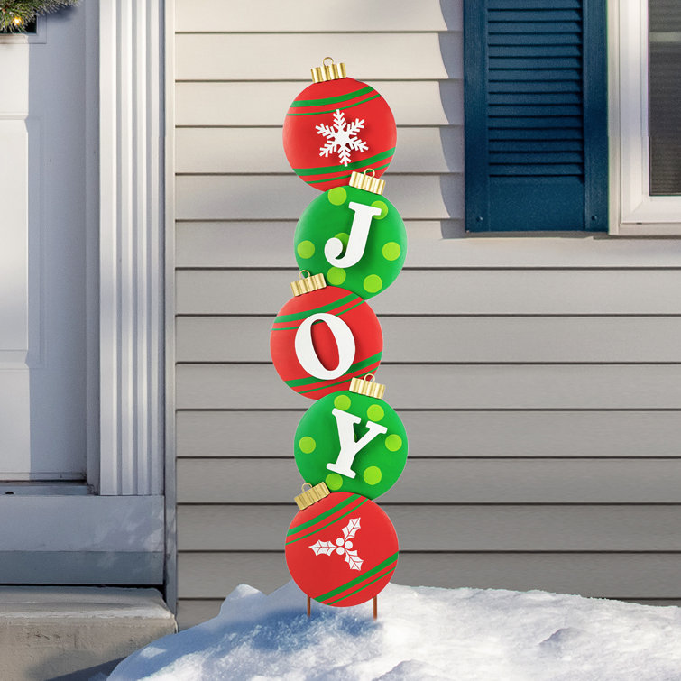 42.25" Red and Green Metal Joy Ornament Yard Stake