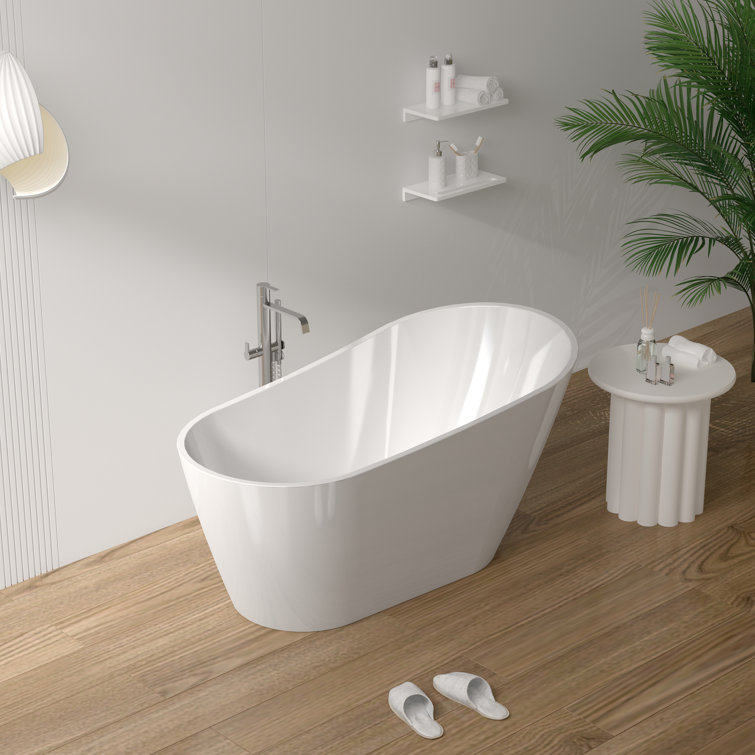 63'' Glossy White Freestanding Acrylic Soaking Bathtub
