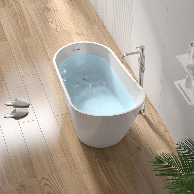 63'' Glossy White Freestanding Acrylic Soaking Bathtub