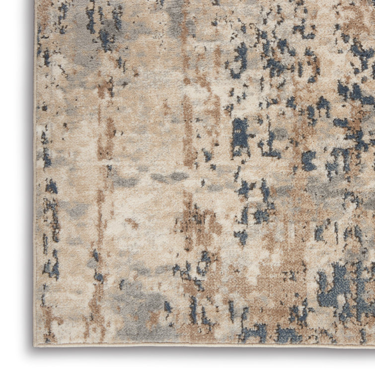 Gray and Beige Abstract 6' x 9' Synthetic Area Rug