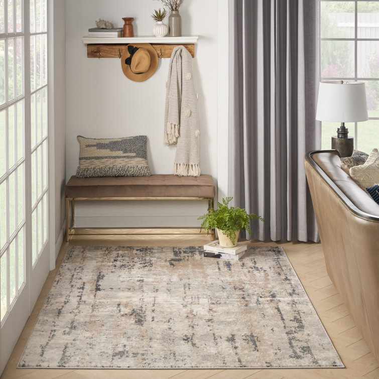 Gray and Beige Abstract 6' x 9' Synthetic Area Rug