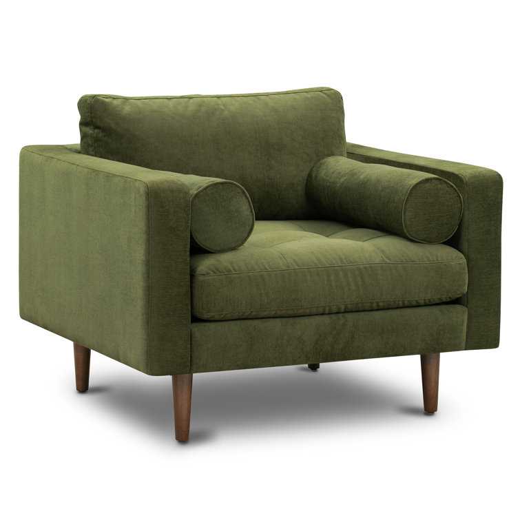 Napa 42" Distressed Green Velvet Armchair with Walnut Wood Legs