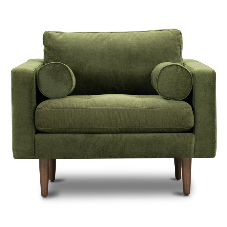 Napa 42" Distressed Green Velvet Armchair with Walnut Wood Legs