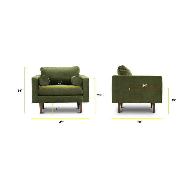 Napa 42" Distressed Green Velvet Armchair with Walnut Wood Legs