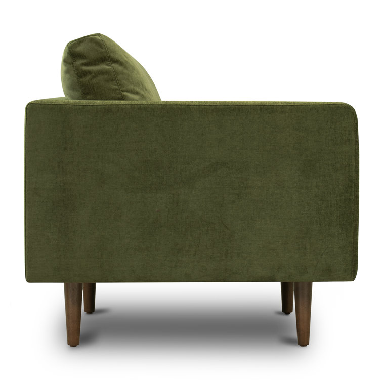 Napa 42" Distressed Green Velvet Armchair with Walnut Wood Legs