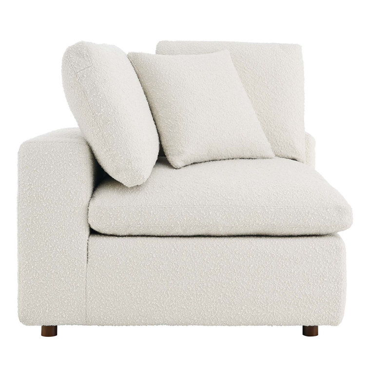 Ivory Boucle Fabric Overstuffed Corner Chair with Down Filling