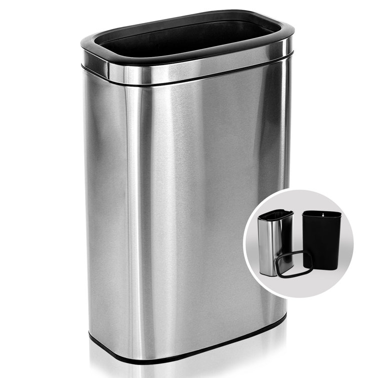 10.5 Gallon Brushed Stainless Steel Open Top Trash Can Set